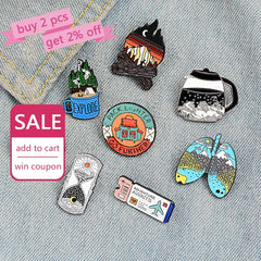 Outdoors Mountain Starry Night Enamel Pin Custom Wild Camping Hiking Brooches Bag