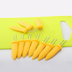 10PCS/set Fruit Forks Kitchen Gadgets Stainless Steel  Corn Holders Fork  Camping