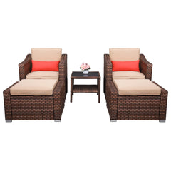 US Warehouse Wide Rattan Double Contiguous Rattan Five-Piece Suit 2 Single 2 Pedals