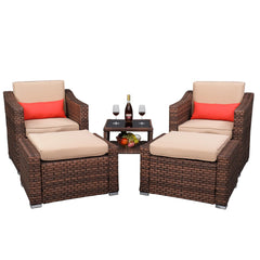 US Warehouse Wide Rattan Double Contiguous Rattan Five-Piece Suit 2 Single 2 Pedals