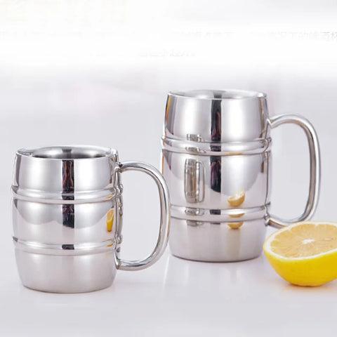 Barrel Shape Stainless Steel Beer Mug Double Walled Camping Drinkware Vodka Mug Tea