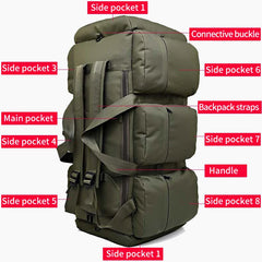 90L Large Capacity Men's Travel Bags Canvas Military Tactical Backpack Waterproof