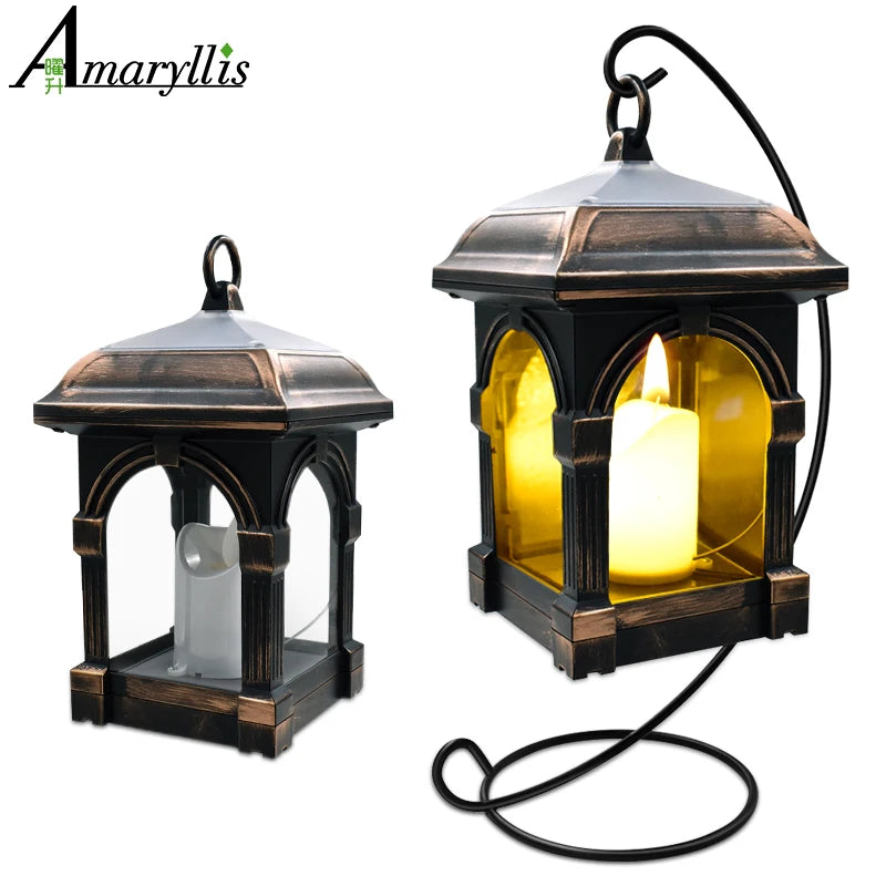 LED Solar Lantern Outdoor Hanging Solar Lights Waterproof Warm White Candle Light