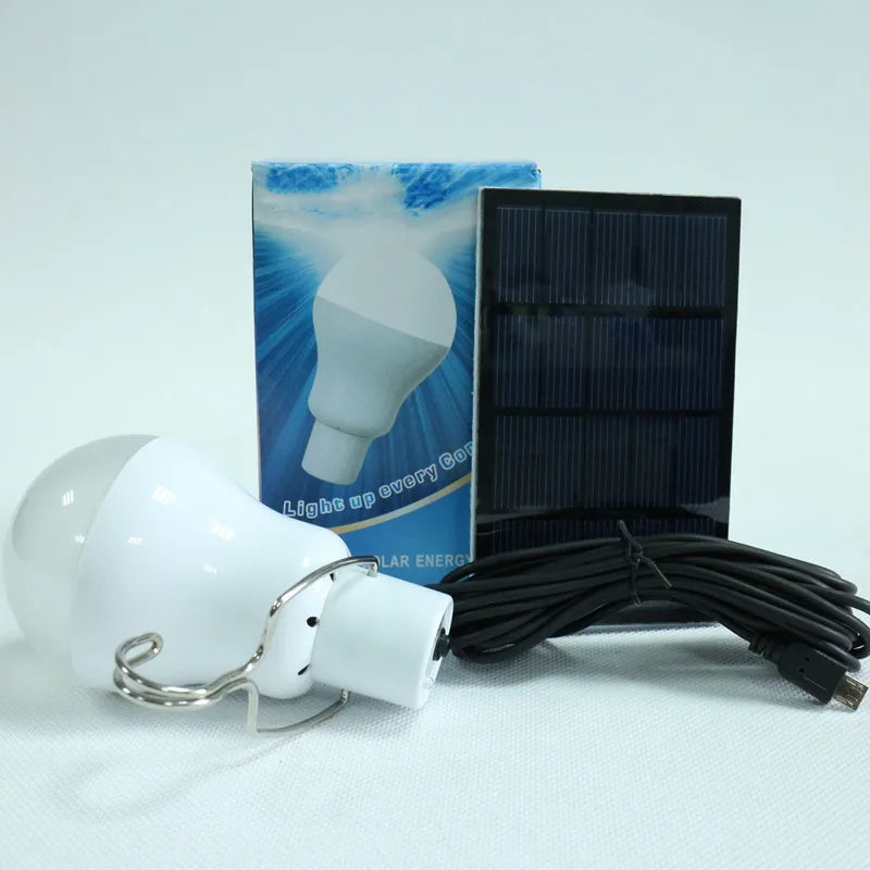 LED Solar Bulb with Hook Light Outdoor Waterproof Camping Solar Lamp Energy Saving