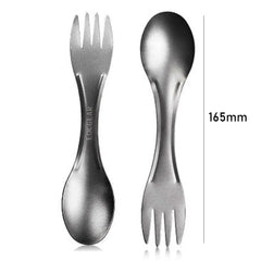 1Pc Portable Ultralight Titanium Tableware Long Handle Spoon Fork Outdoor Camping