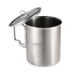Lixada 750ml Stainless Steel Pot Portable Water Mug Cup with Lid and Foldable Handle