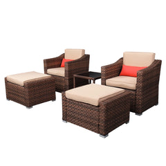 US Warehouse Wide Rattan Double Contiguous Rattan Five-Piece Suit 2 Single 2 Pedals