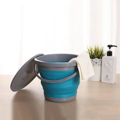 5L Folding Portable Bucket with Cover Car Wash Fishing Bathroom Tool Silicone Plastic