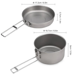 Camping Cookware Set Titanium Pot and Fry Pan Set with Lid and Foldable Handles