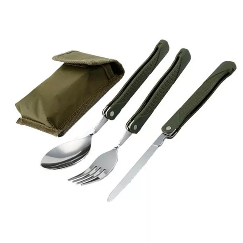 Long cookware backpack Spork fork stainless steel fold knife utensil spoon set combo