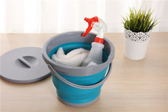 5L Folding Portable Bucket with Cover Car Wash Fishing Bathroom Tool Silicone Plastic