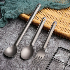 1Pc Portable Ultralight Titanium Tableware Long Handle Spoon Fork Outdoor Camping