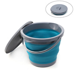 5L Folding Portable Bucket with Cover Car Wash Fishing Bathroom Tool Silicone Plastic