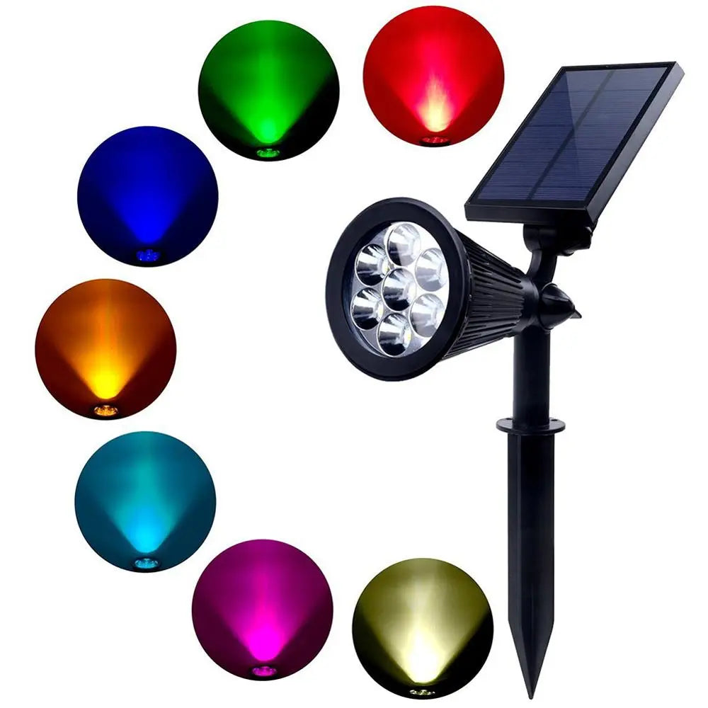 7 LED Solar Spotlight Lawn Flood Light Outdoor Garden Adjustable 7 Color in 1 Wall Lamp