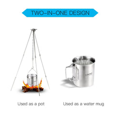 Lixada 750ml Stainless Steel Pot Portable Water Mug Cup with Lid and Foldable Handle