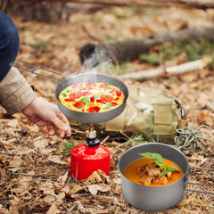 Camping Cookware Set Titanium Pot and Fry Pan Set with Lid and Foldable Handles