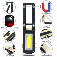 Multifunctional COB Work Light USB Rechargeable LED Flashlight 180 Degree Adjustable