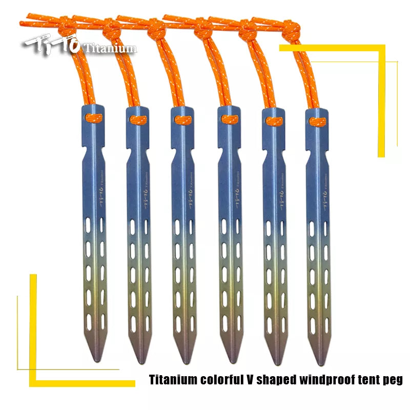 TiTo Titanium Tent Stake 6pcs/lots Colorful  V Shaped Windproof Outdoor Camping Tent