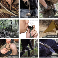 Outdoor Survival Paracord SOS LED Light Emergency Knife Whistle Compass Outdoor
