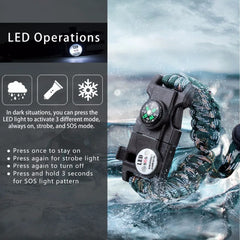 Military Emergency Braided Survival Bracelet With SOS LED Paracord Outdoor Camping