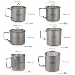 Lixada Titanium Cup Spork Camping Mug Picnic Utensils Heating Tableware Lightweight