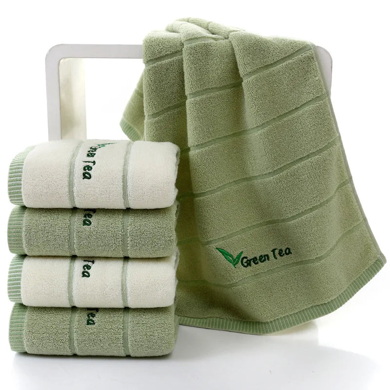 Super Soft Striped Terry Towels for Adults, Face and Hand Towels, Green Tea, Bathroom
