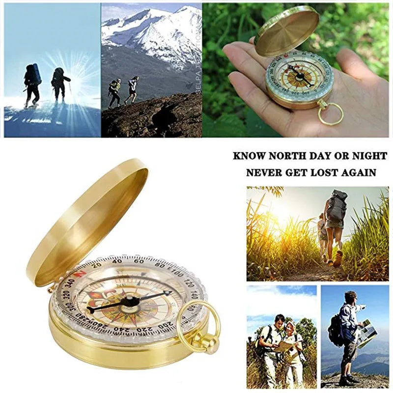 Camping Compass Keychain Luminous Wayfinder Outdoor Survival Gear Barometer Handle