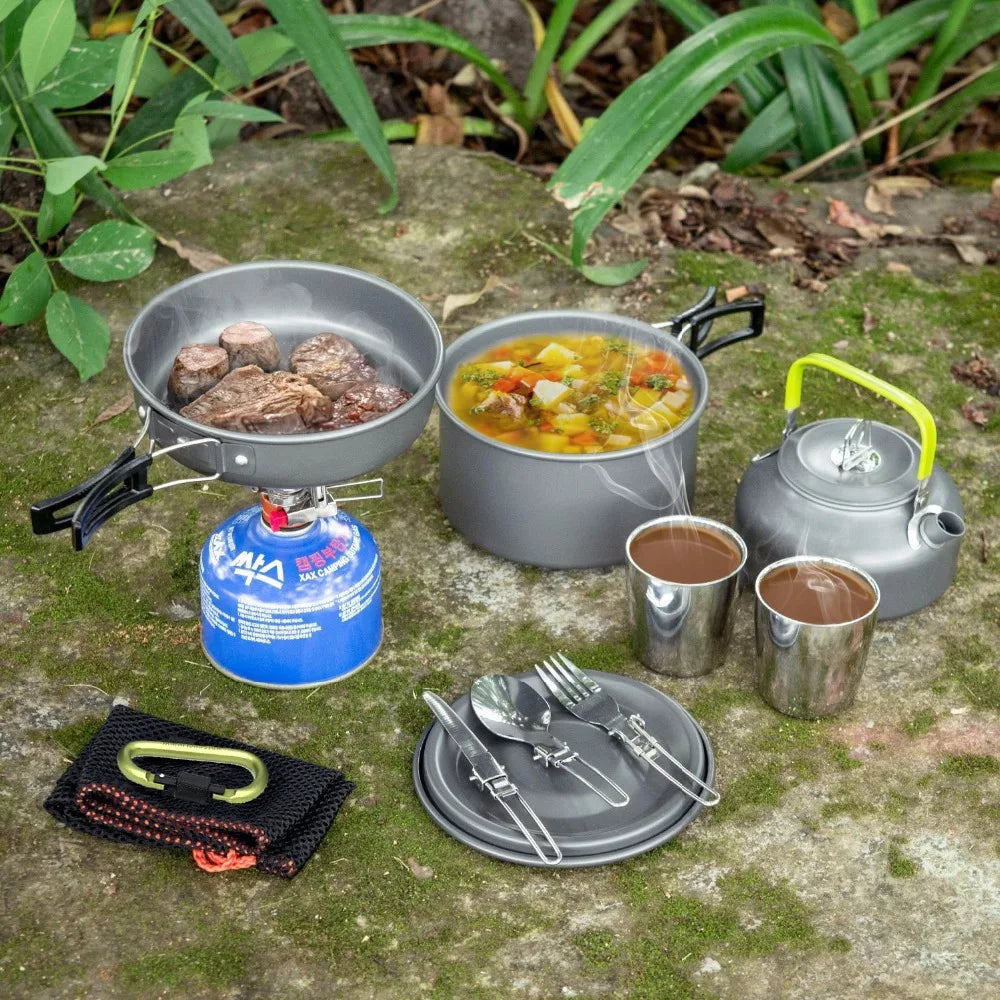 1 Set Outdoor Pots Pans Camping Cookware Picnic Cooking Set Non-stick Tableware