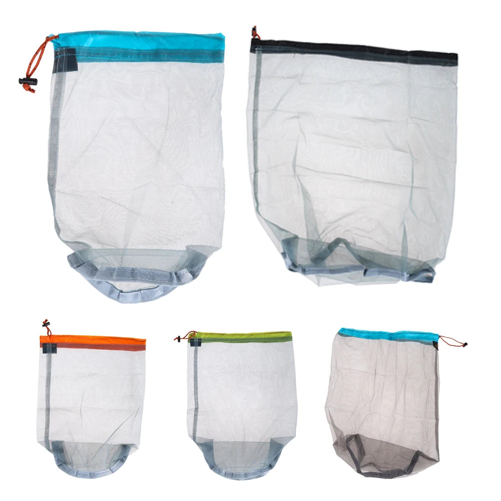 Portable Travel Camping Sports Ultralight Mesh Storage Bag Stuff Sack Drawstring Outdoor