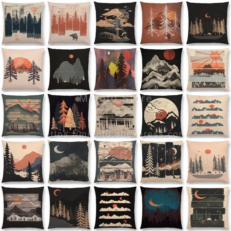 Latest Pillow Case Animals In the Forest Day And Night Mountains Sun Moon Exploration