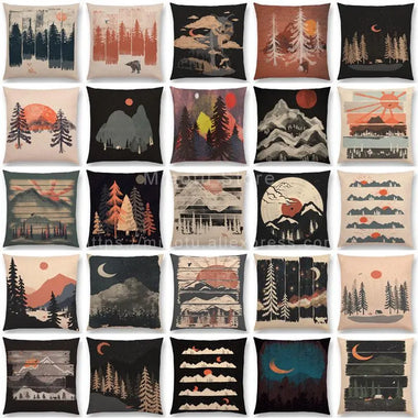 Latest Pillow Case Animals In the Forest Day And Night Mountains Sun Moon Exploration