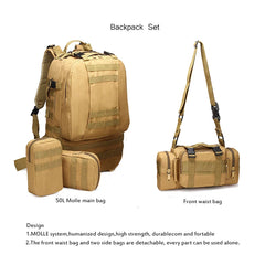 50L Military Tactical Bag Detachable Hiking Camping Camouflage MOLLE Backpack