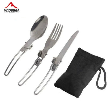 3 pcs 1 set Portable Outdoor Camping Travel Picnic Foldable Stainless Steel Cutlery