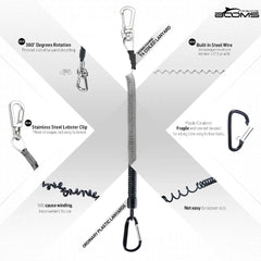 Booms Fishing T4 Coiled Lanyard or Safety Rope Wire Steel Camping Secure Pliers Lip