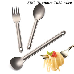 1Pc Portable Ultralight Titanium Tableware Long Handle Spoon Fork Outdoor Camping