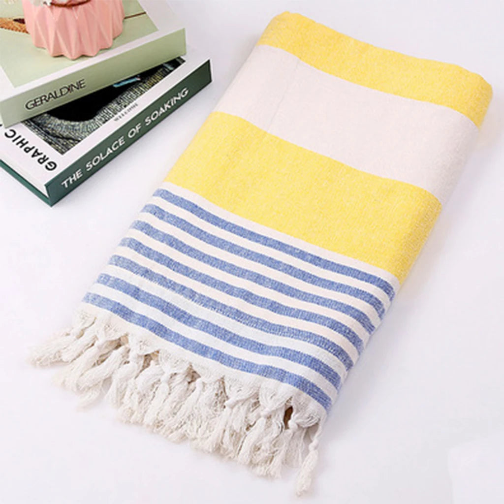 Beach Towel Turkish Bath Towel Striped Cotton Tassel Towel Travel Camping Sauna Beach