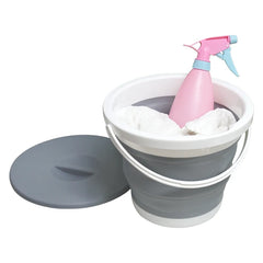 5L Folding Portable Bucket with Cover Car Wash Fishing Bathroom Tool Silicone Plastic