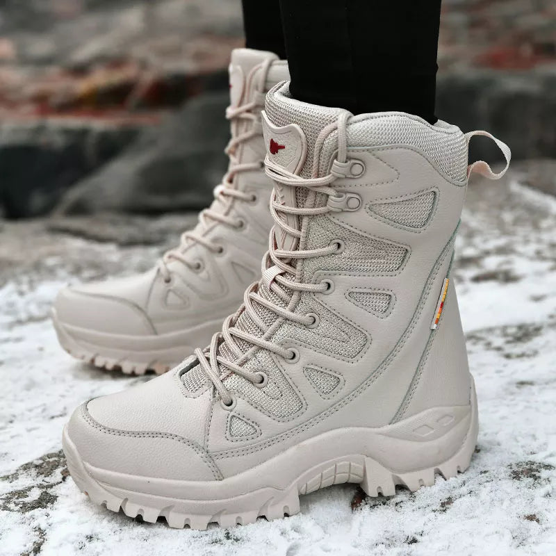 Winter Women High-Top Outdoor Plush Leather Hiking Shoes Trekking Woman Boots