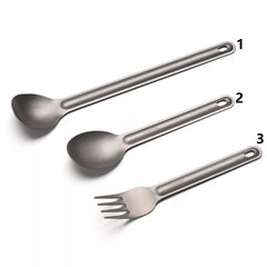 1Pc Portable Ultralight Titanium Tableware Long Handle Spoon Fork Outdoor Camping