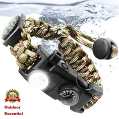 Outdoor Survival Paracord SOS LED Light Emergency Knife Whistle Compass Outdoor