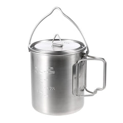 Lixada 750ml Stainless Steel Pot Portable Water Mug Cup with Lid and Foldable Handle