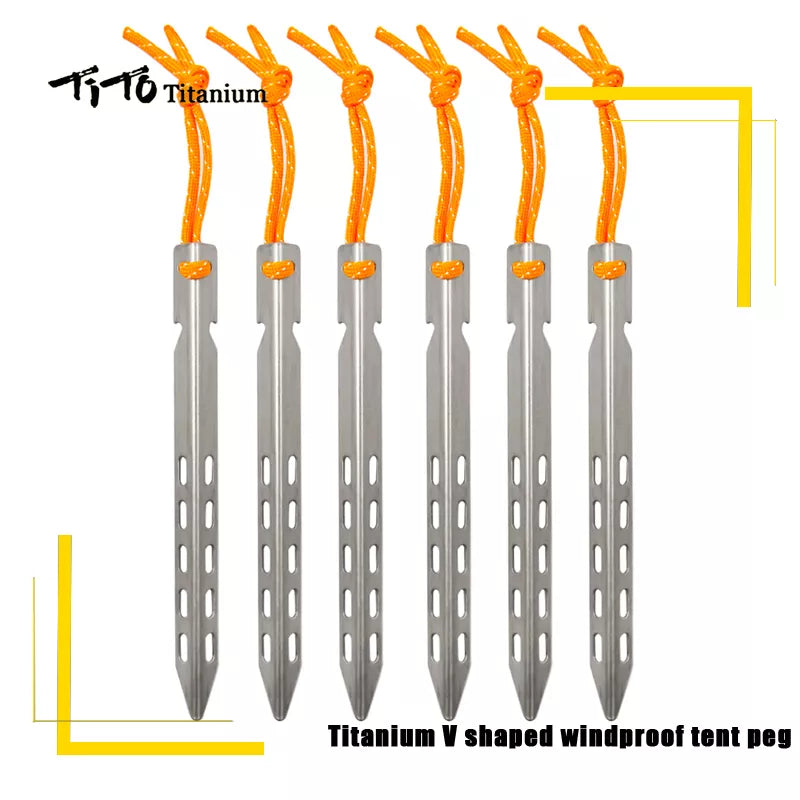 TiTo Titanium tent nails V shaped design Outdoor camping Windproof  equipment Tent tool