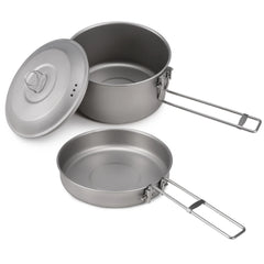Camping Cookware Set Titanium Pot and Fry Pan Set with Lid and Foldable Handles