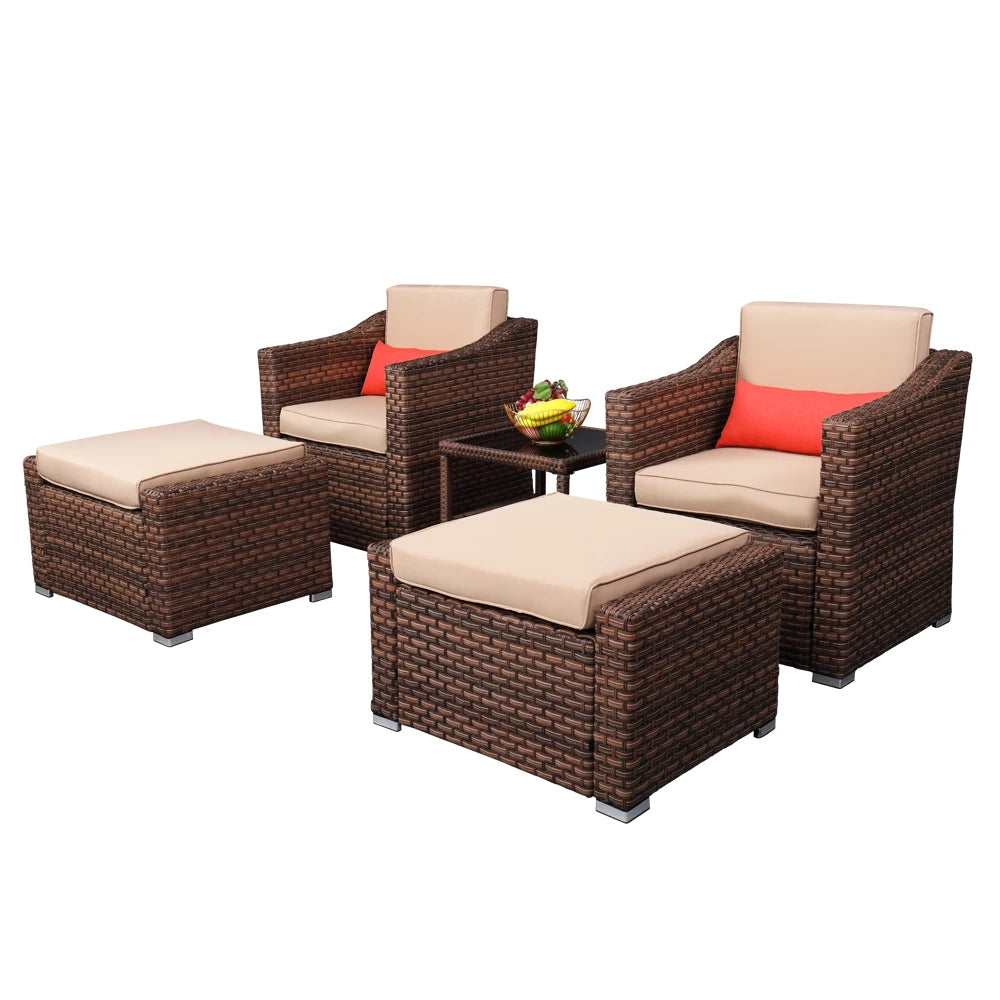 US Warehouse Wide Rattan Double Contiguous Rattan Five-Piece Suit 2 Single 2 Pedals