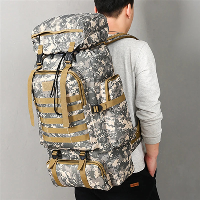 80L Waterproof Molle Camo Tactical Backpack Military Army Hiking Camping Backpack