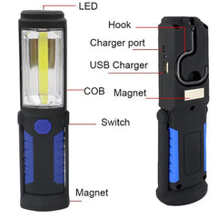 Portable USB Rechargeable COB Night Light Flashlight LED Torch Lantern Work Light