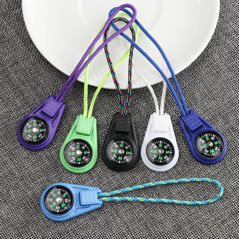2 PCs Zipper Tail Rope Pocket Compasses EDC Mini Survival Compass for Paracord