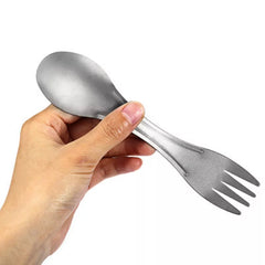1Pc Portable Ultralight Titanium Tableware Long Handle Spoon Fork Outdoor Camping