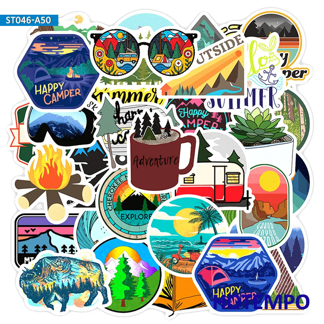 50pcs Travel Hiking Outdoor Surfing Wild Adventure Outside Camping Decal Stickers Pack