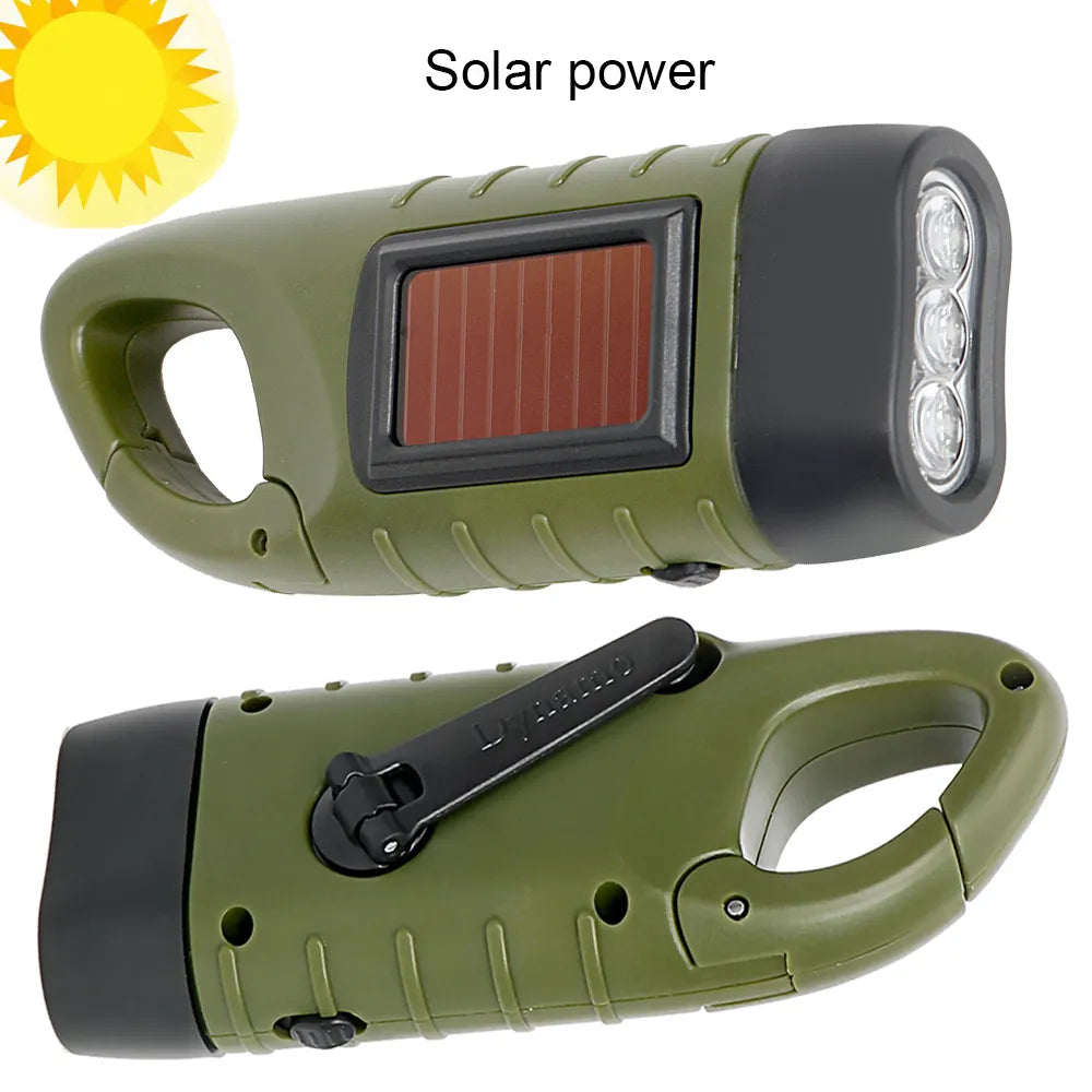 Portable LED Flashlight Hand Crank Dynamo Torch Lantern Professional Solar Power Tent